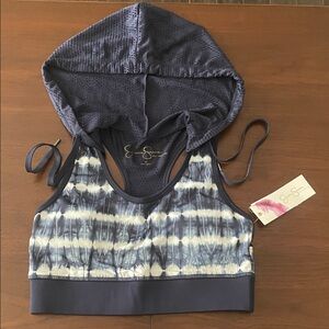 Jessica Simpson Blue & White Tie-Dye Hooded Sports Bra